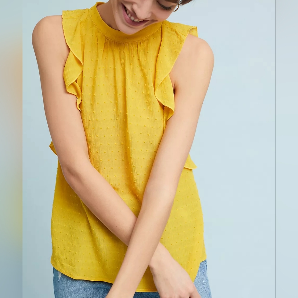 Anthropologie Maeve Lola Ruffle Swiss Dot Tank Top